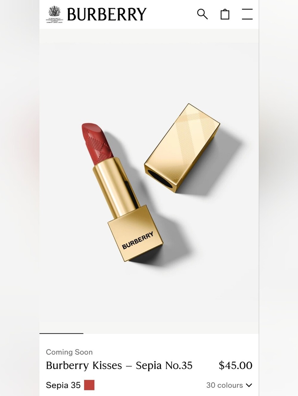 Burberry Kisses – Sepia No.35 Satin Lip Colour deep red color dark pink rosy New - Picture 8 of 8